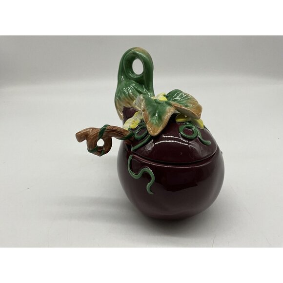 Fitz and Floyd Eggplant Condiment Jar with Lid and Spoon Collectible Serveware - Picture 16 of 16